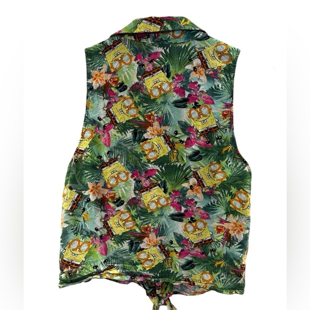 SpongeBob SquarePants Tropical All Over Print Crop Tank Top Tie Front - Picture 2 of 6